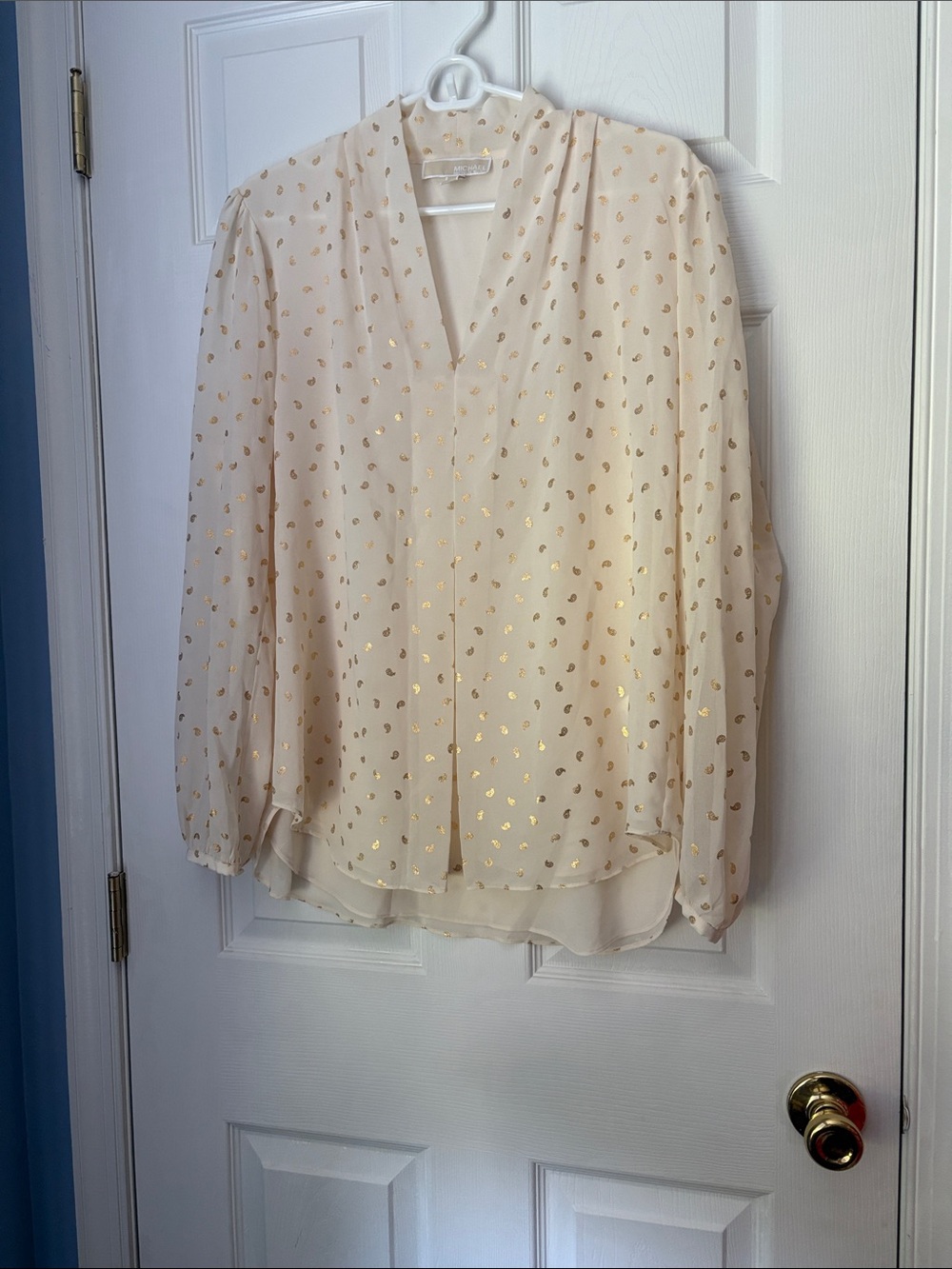 Michael Kors Cream Blouse with Gold Metallic Dot Print